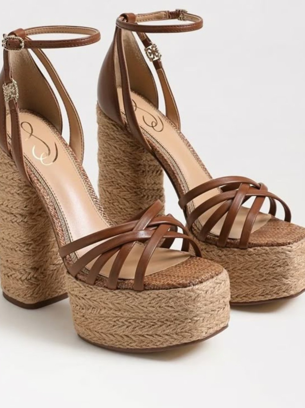 Sam Edelman Brown Leather Strappy Jute Platform Sandals